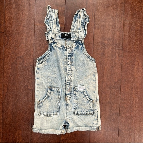 7 For All Mankind Denim Kids Overall Shorts, Acid Wash, Size 12 Months - Picture 1 of 9
